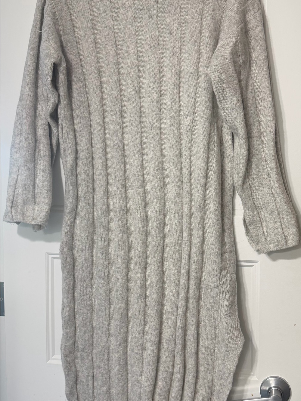 Light Gray Ribbed Knit Women's Sweater Dress